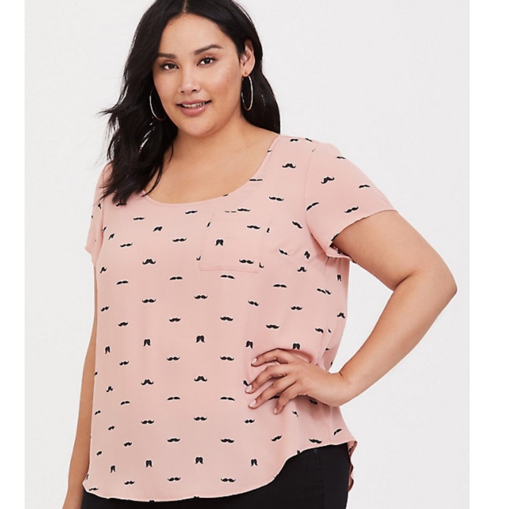 Torrid Abbey Blush Mustache Georgette Blouse NWT